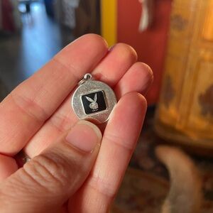 Vintage Playboy Silver and Black Round Charm / Pendant